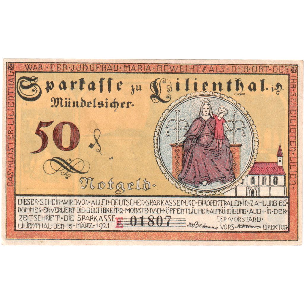 Deutschland, Lilienthal Sparkasse, 50 Pfennig, UNZ-