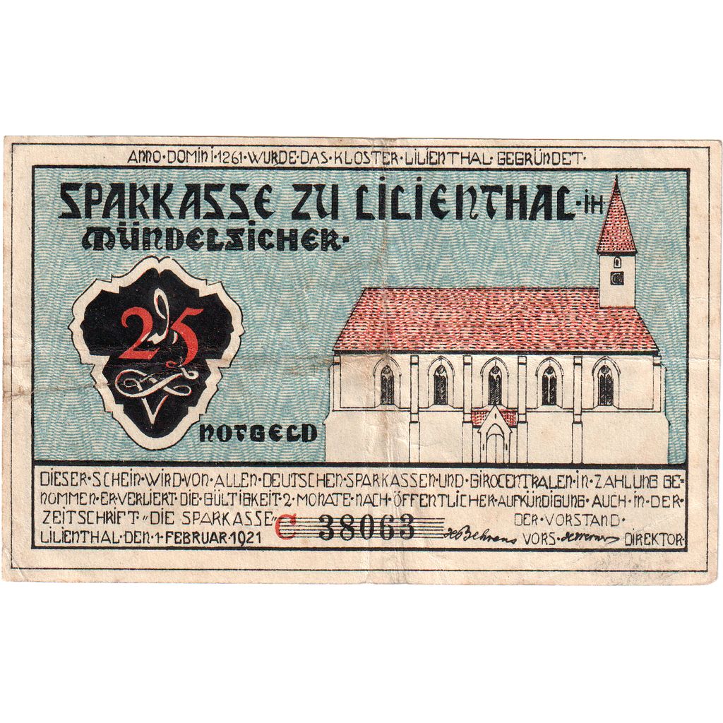 Deutschland, Lilienthal Sparkasse, 25 Pfennig, 1921-05-15, VZ+