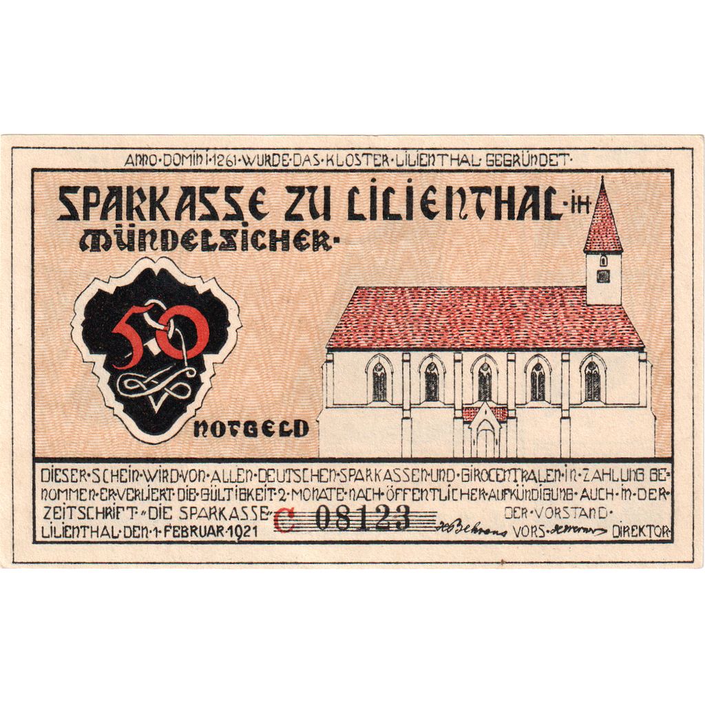 Niemcy, Lilienthal, 50 Pfennig, 1921-03-15, UNC(63)