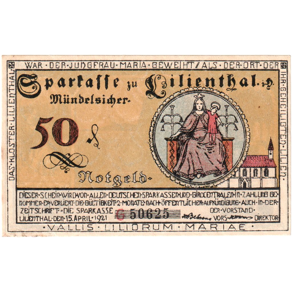Niemcy, Lilienthal, 50 Pfennig, 1921-03-15, UNC(63)