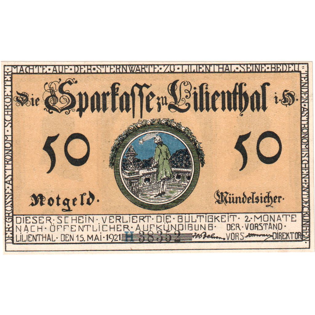 Niemcy, Lilienthal, 50 Pfennig, 1921-03-15, UNC(63)