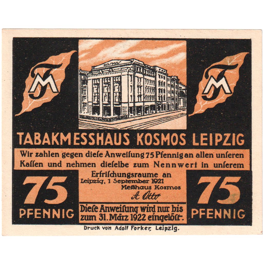 Deutschland, Leipzig Stadt, 75 Pfennig, 1921-09-01, UNZ