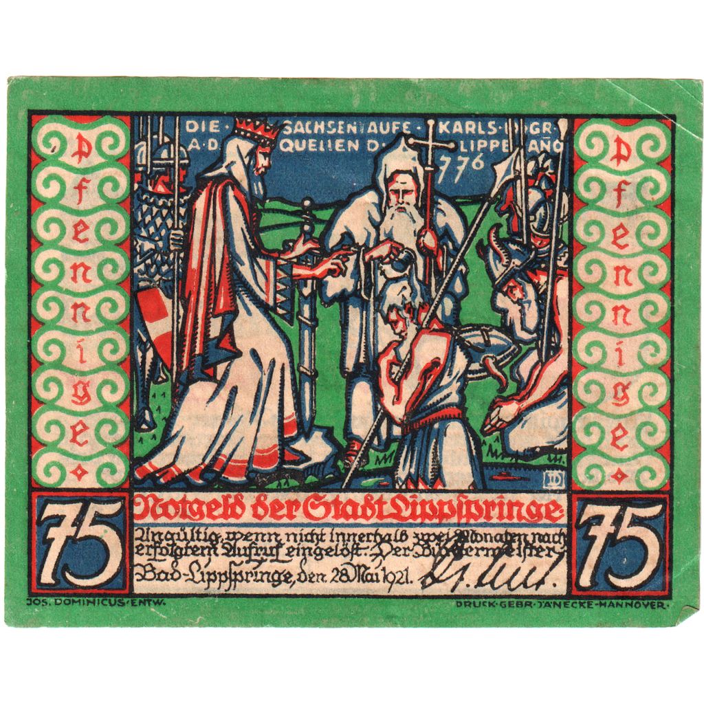 Niemcy, Lippspringe, Bad Stadt, 75 Pfennig, 1921-05-28, UNC(60-62)
