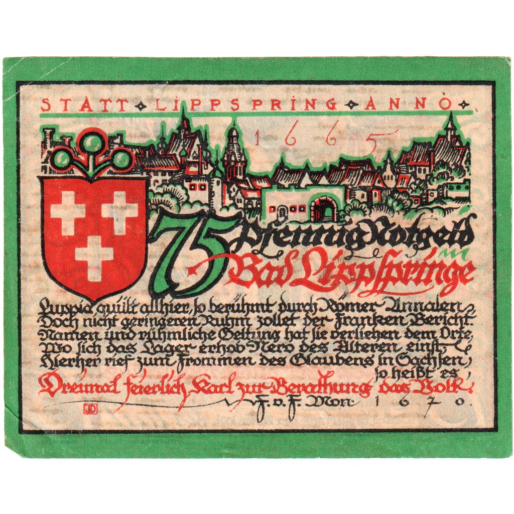 Niemcy, Lippspringe, Bad Stadt, 75 Pfennig, 1921-05-28, UNC(60-62)