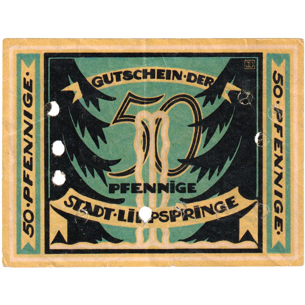 Germany, Lippspringe, Bad Stadt, 50 Pfennig, 1921-05-28, AU(55-58)
