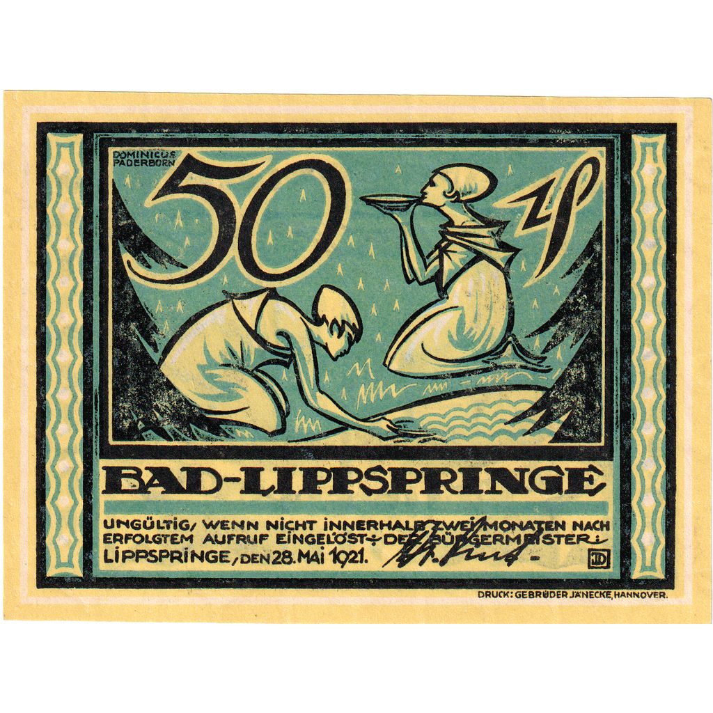 Niemcy, Lippspringe, Bad Stadt, 50 Pfennig, 1921-05-28, AU(55-58)