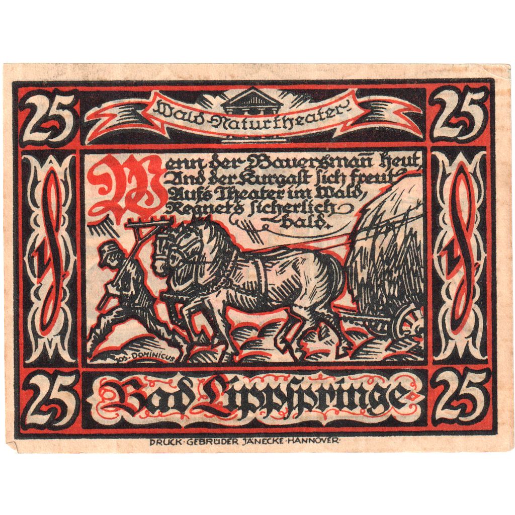 Deutschland, Lippspringe, Bad Stadt, 25 Pfennig, 1921-05-28, VZ+