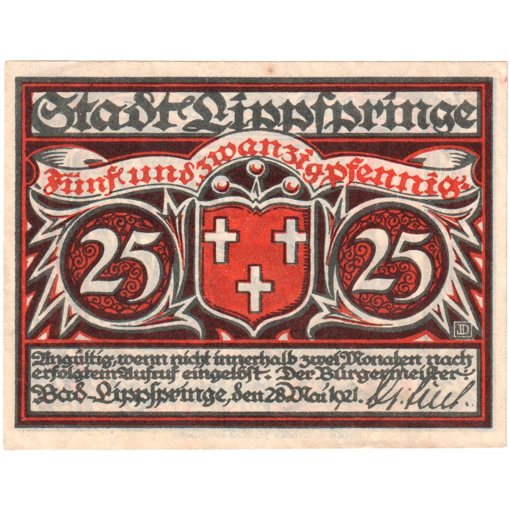 Germania, Lippspringe, Bad Stadt, 25 Pfennig, 1921-05-28, SPL