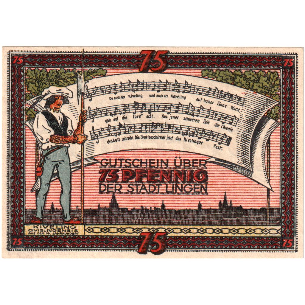 Niemcy, Lingen Stadt, 75 Pfennig, 1921-09-01, UNC(65-70)