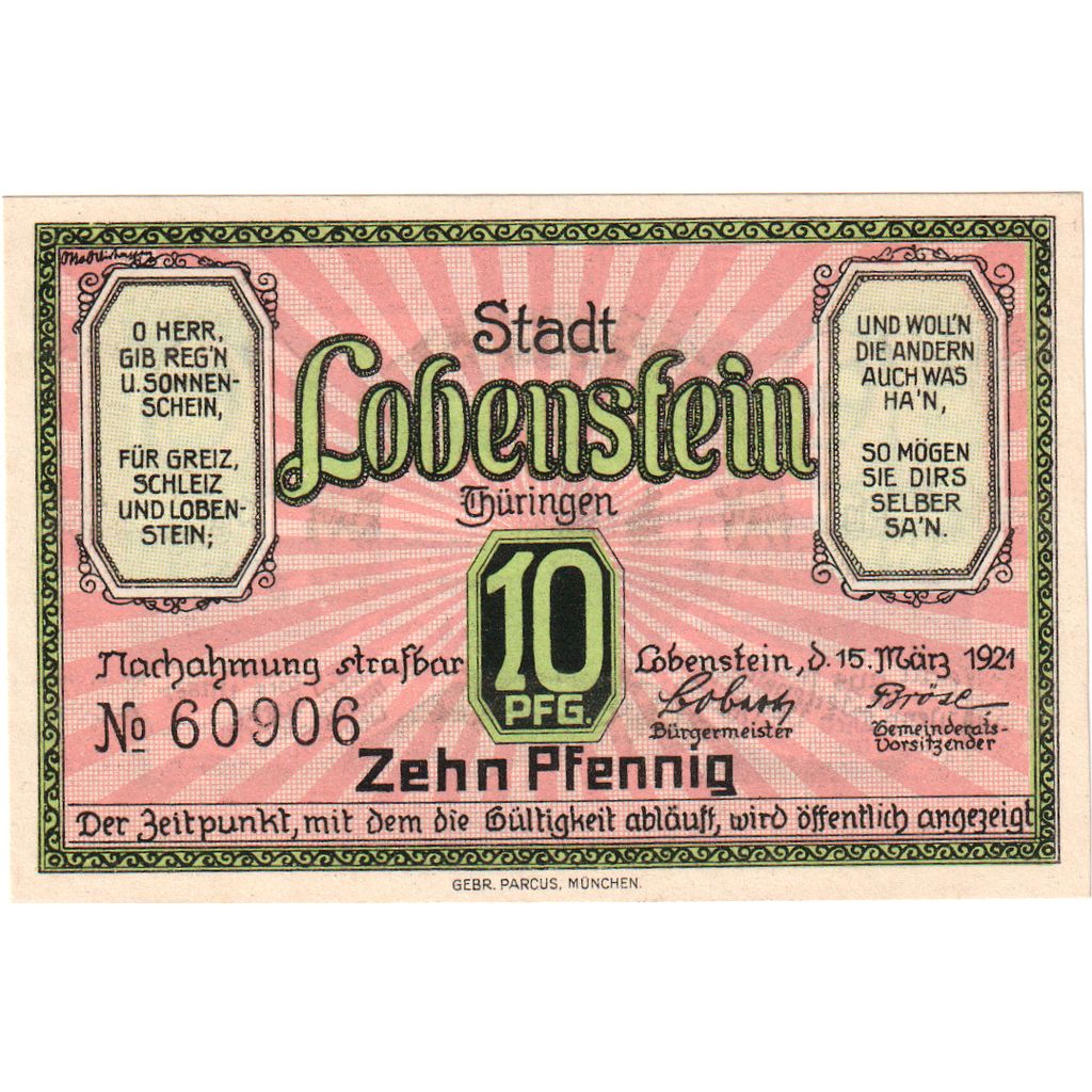 Germania, Lobenstein, 10 Pfennig, 1921-03-15, SPL