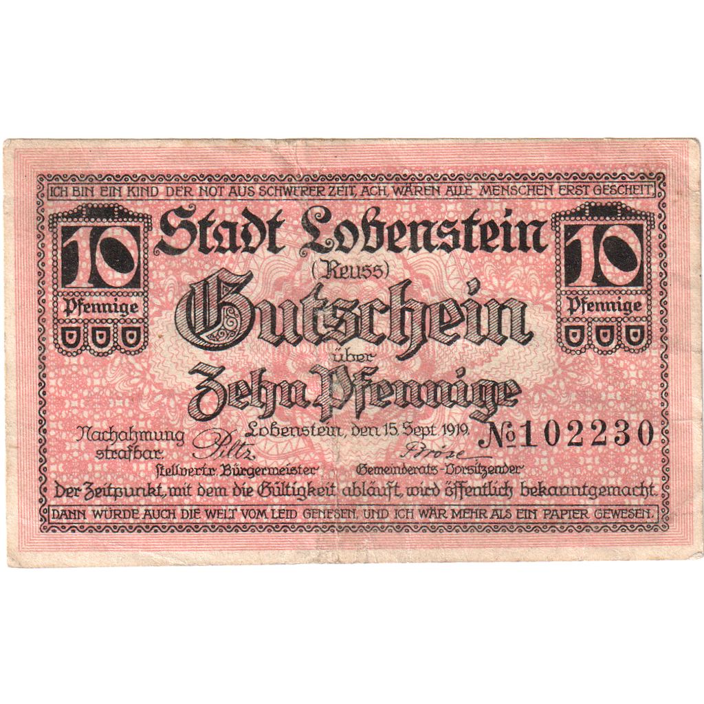 Deutschland, Lobenstein, 10 Pfennig, 1921-03-15, UNZ-