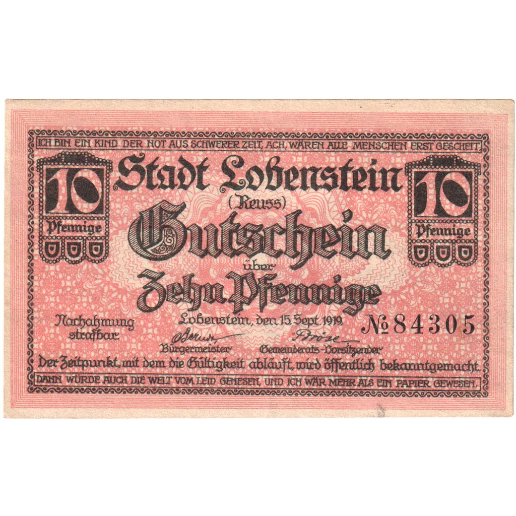 Germania, Lobenstein, 10 Pfennig, 1921-03-15, SPL