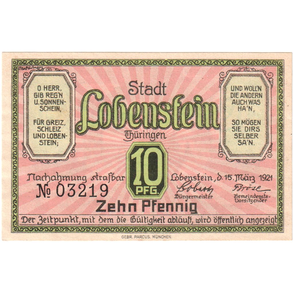 Germania, Lobenstein, 10 Pfennig, 1921-03-15, SPL
