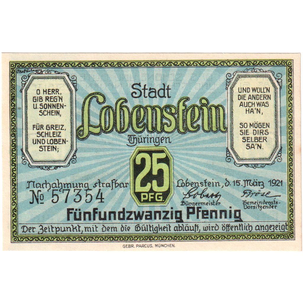 Deutschland, Lobenstein, 25 Pfennig, 1921-03-15, UNZ-