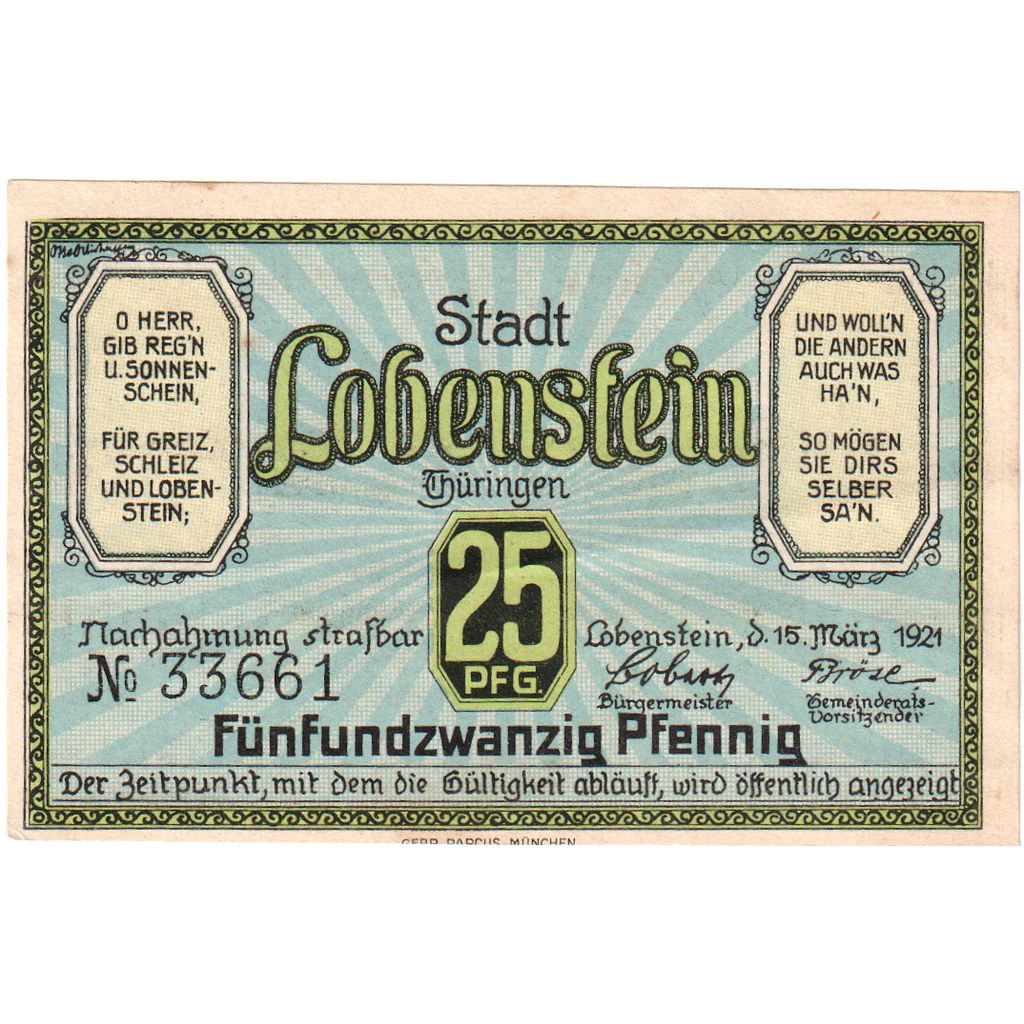 Deutschland, Lobenstein, 25 Pfennig, 1921-03-15, UNZ-