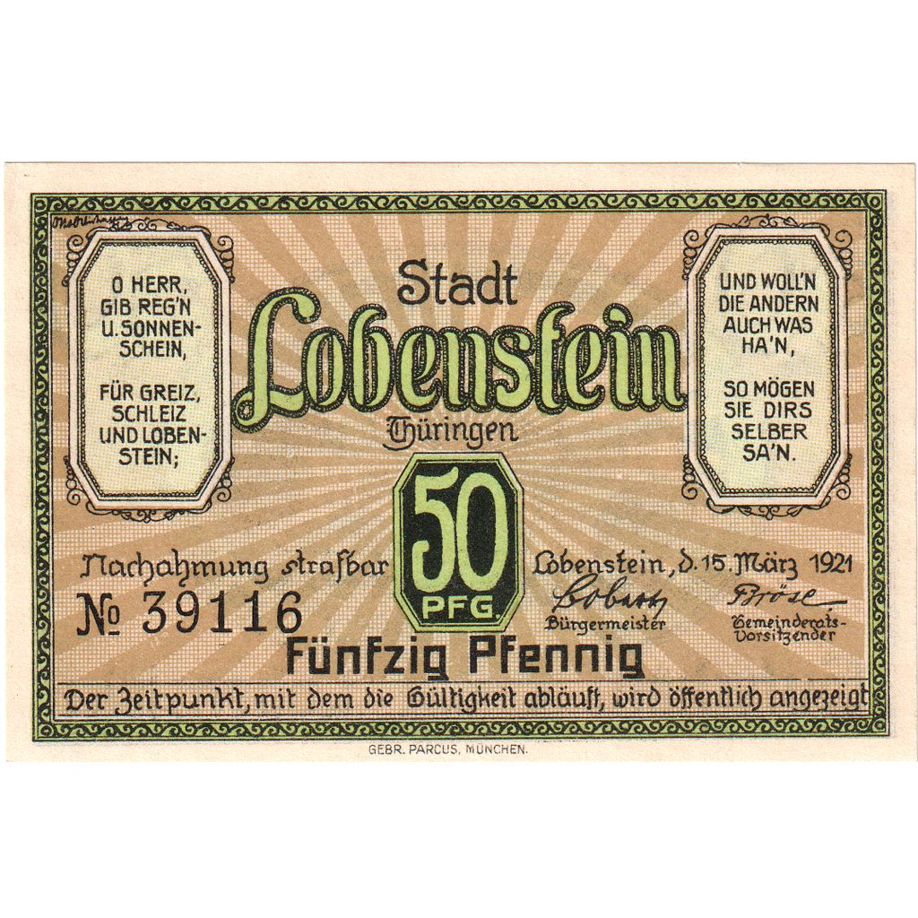 Deutschland, Lobenstein, 50 Pfennig, 1921-03-15, UNZ-