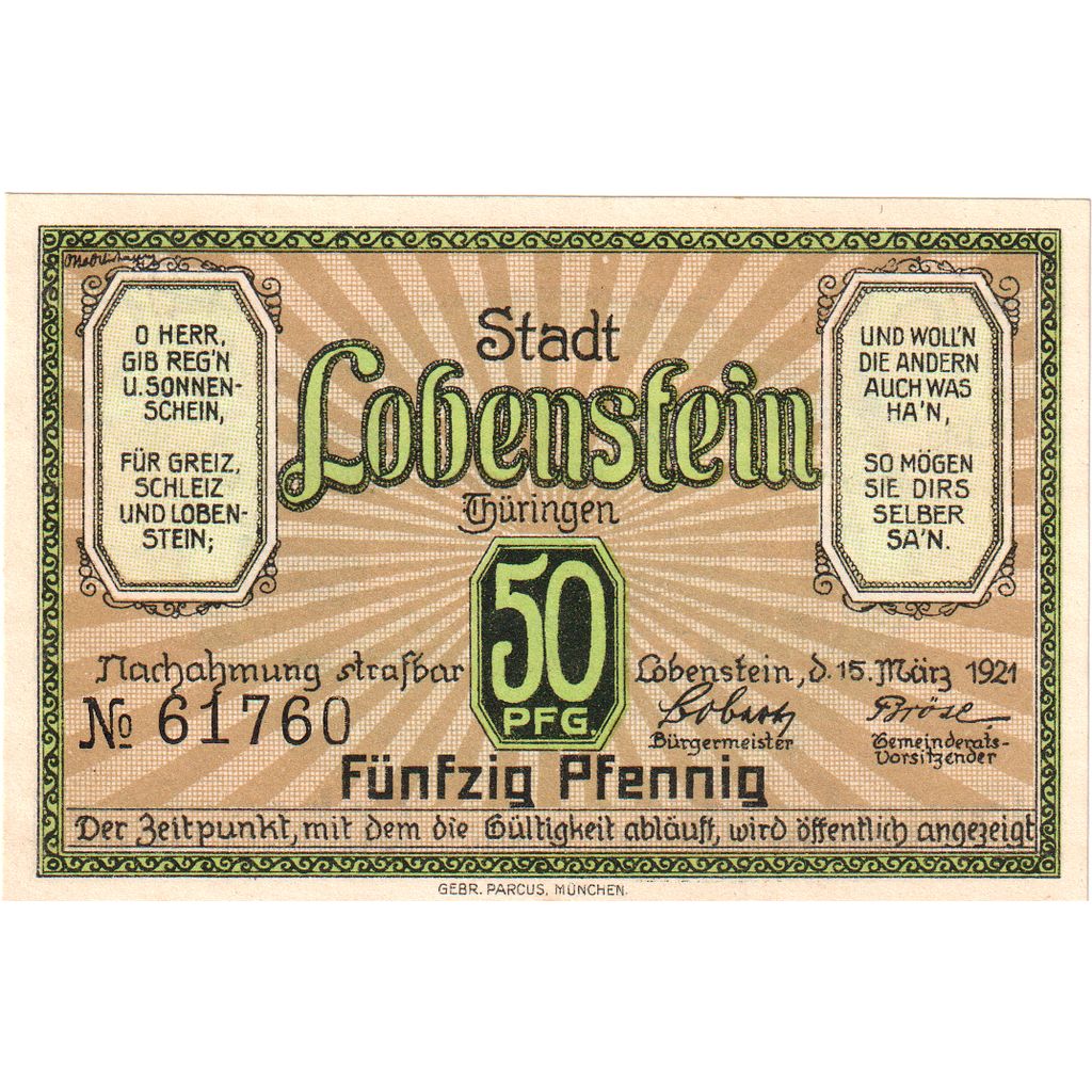 Deutschland, Lobenstein, 50 Pfennig, 1921-03-15, UNZ-