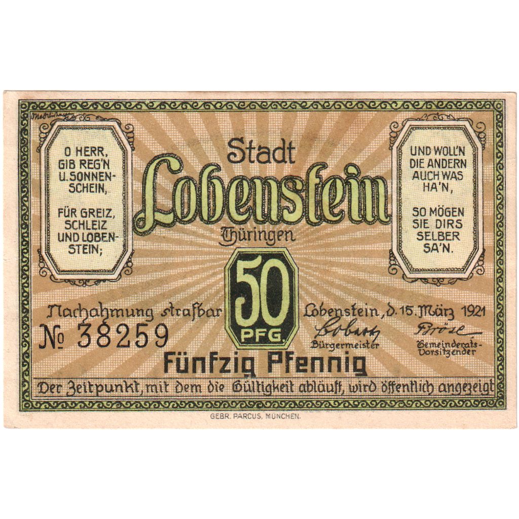 Germania, Lobenstein, 50 Pfennig, 1921-03-15, SPL