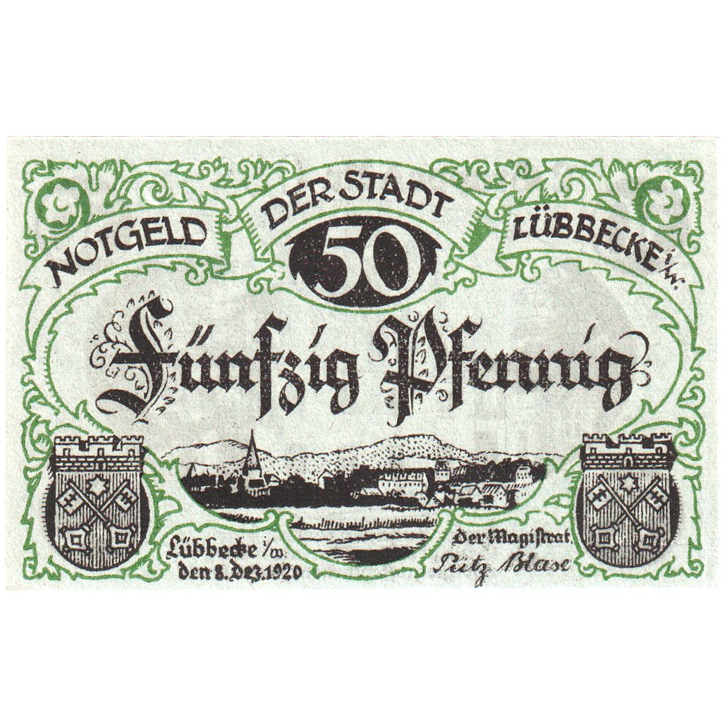Deutschland, Lübbecke, 50 Pfennig, 1920-12-08, VZ+