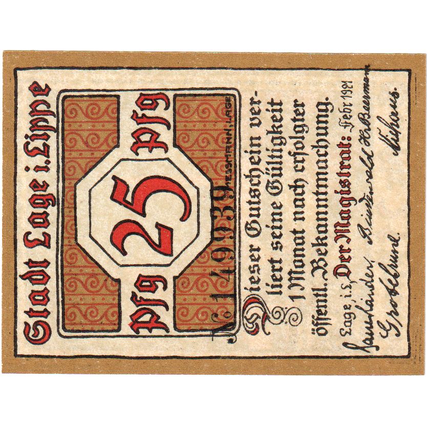 Germania, Lage Stadt, 25 Pfennig, 1921-02-01, 84972, SPL+