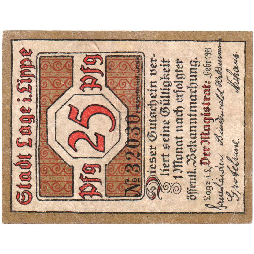 Germania, Lage Stadt, 25 Pfennig, 1921-02-01, 84972, SPL+