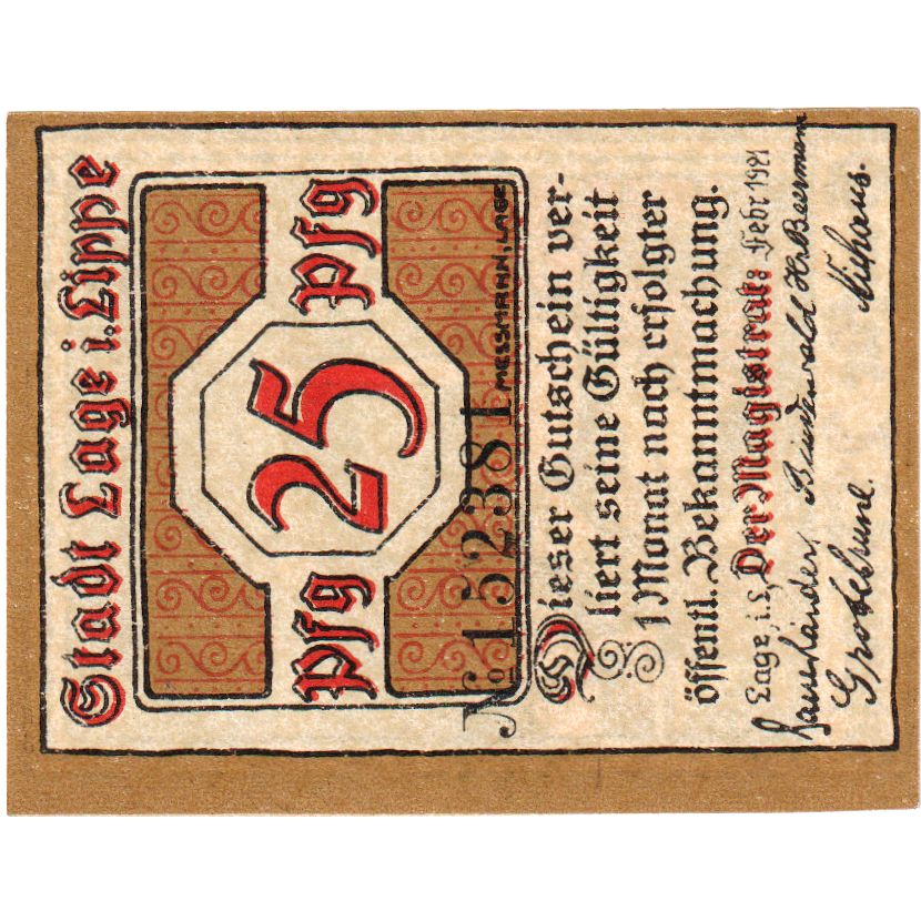 Germania, Lage Stadt, 25 Pfennig, 1921-02-01, 84972, SPL+
