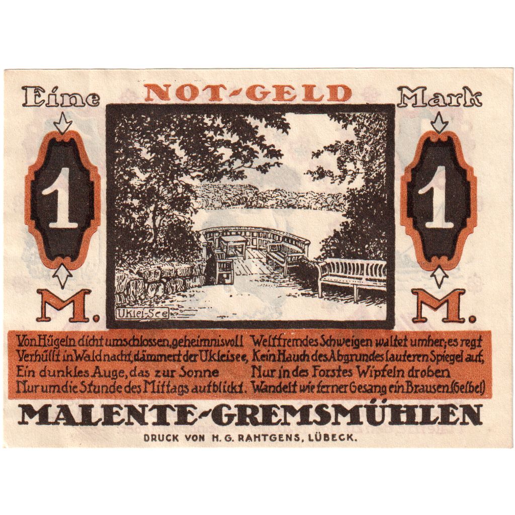 Niemcy, Malente-Gremsmühlen, 1 Mark, 1920-11-20, UNC(60-62)