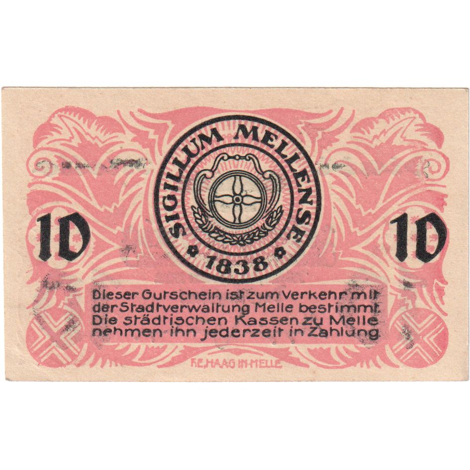 Niemcy, Melle Stadt, 10 Pfennig, 1918-10-18, AU(55-58)