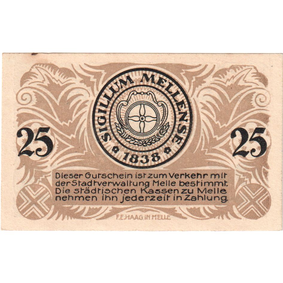 Niemcy, Melle Stadt, 25 Pfennig, 1918-10-18, AU(55-58)