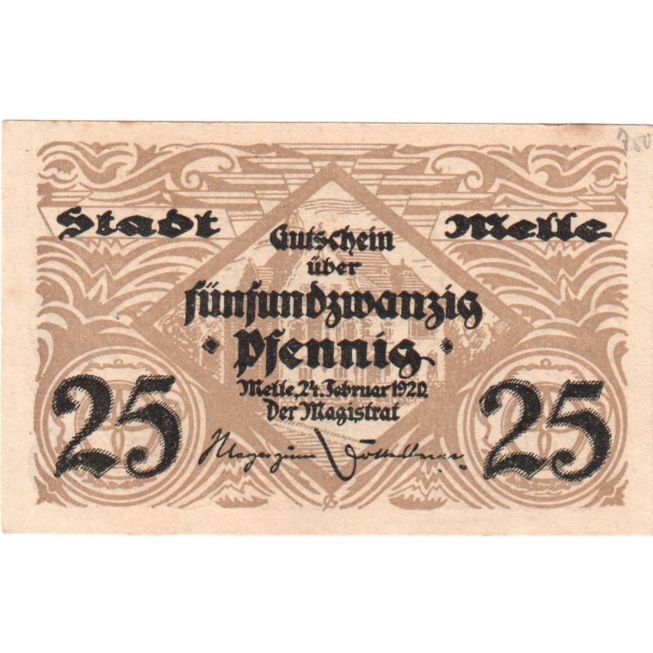 Niemcy, Melle Stadt, 25 Pfennig, 1918-10-18, AU(55-58)