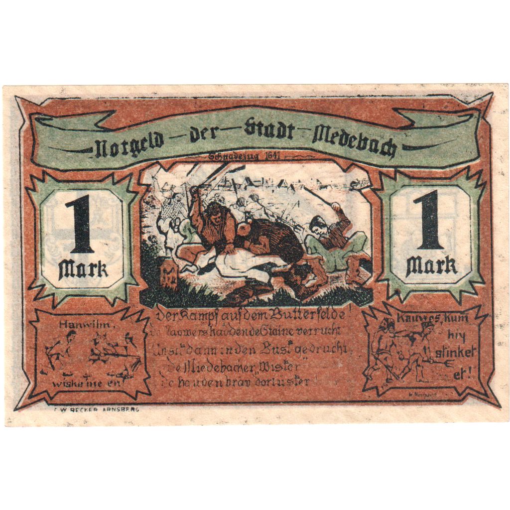 Geldschein, Deutschland, Medebach, 1 Mark, personnage, 1921, 1921-09-02, UNZ
