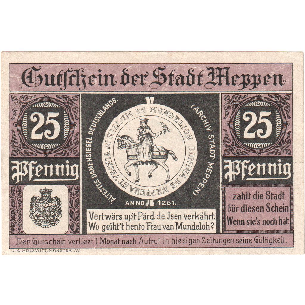 Niemcy, Meppen, 25 Pfennig, 1921-05-31, UNC(63)
