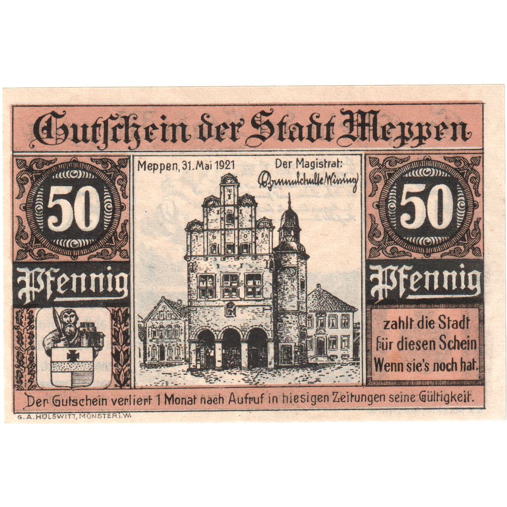 Niemcy, Meppen, 50 Pfennig, 1921-05-31, UNC(60-62)