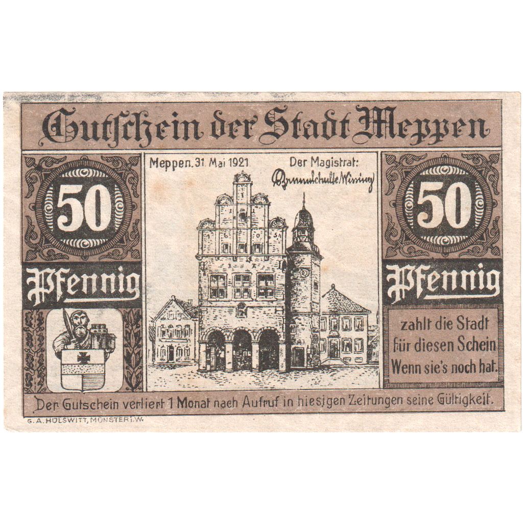 Deutschland, Meppen, 50 Pfennig, 1921-05-31, VZ+