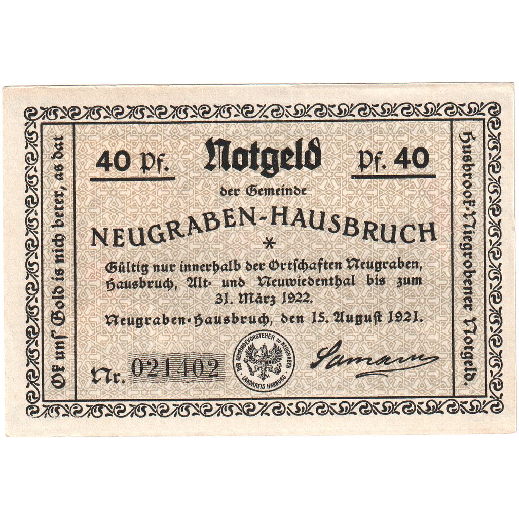 Niemcy, Neugraben-Hausbruch Gemeinde, 40 Pfennig, 1922-03-01, UNC(65-70)