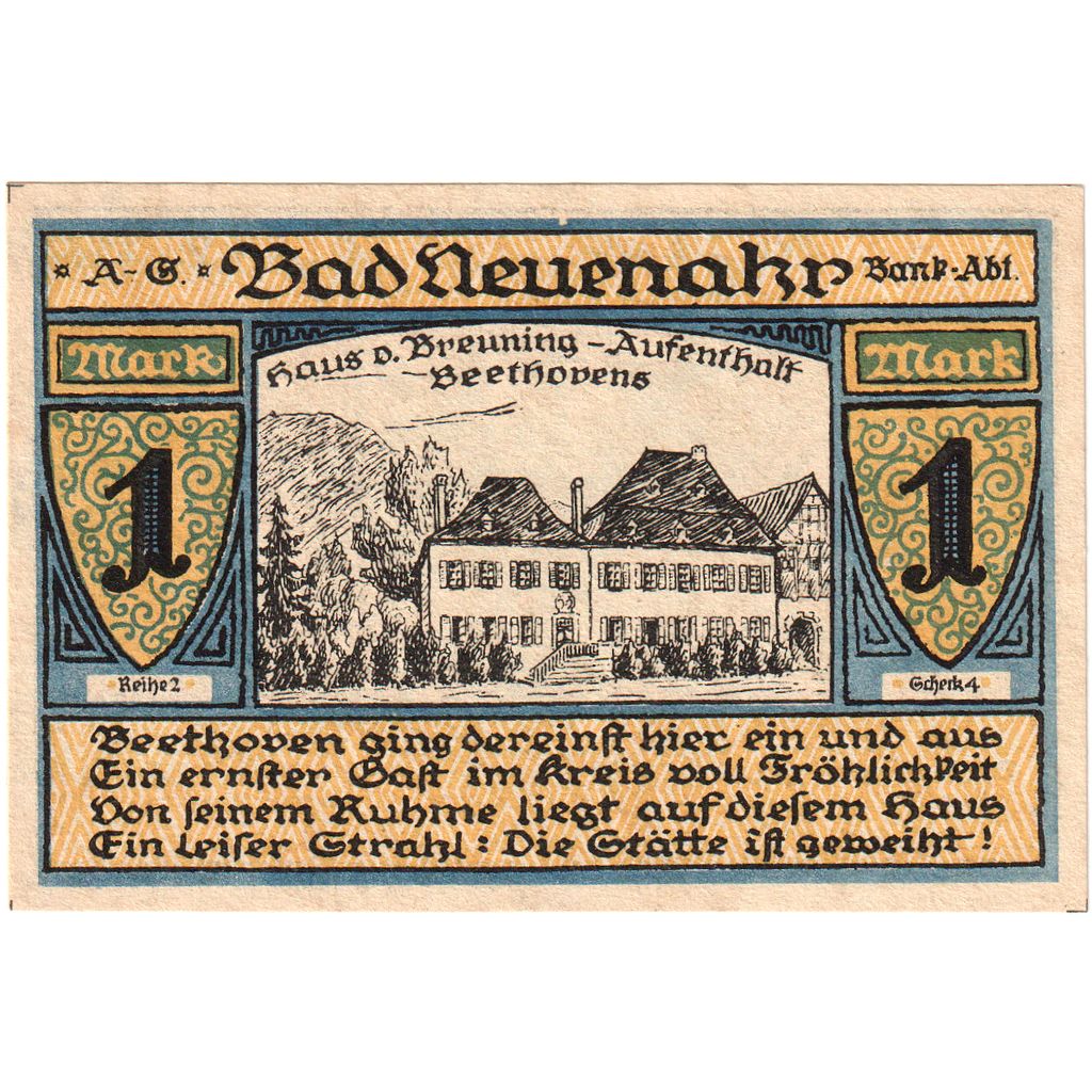 Deutschland, Neuenahr, Bad Kurdirektion, 1 Mark, 1922-12-31, VZ+