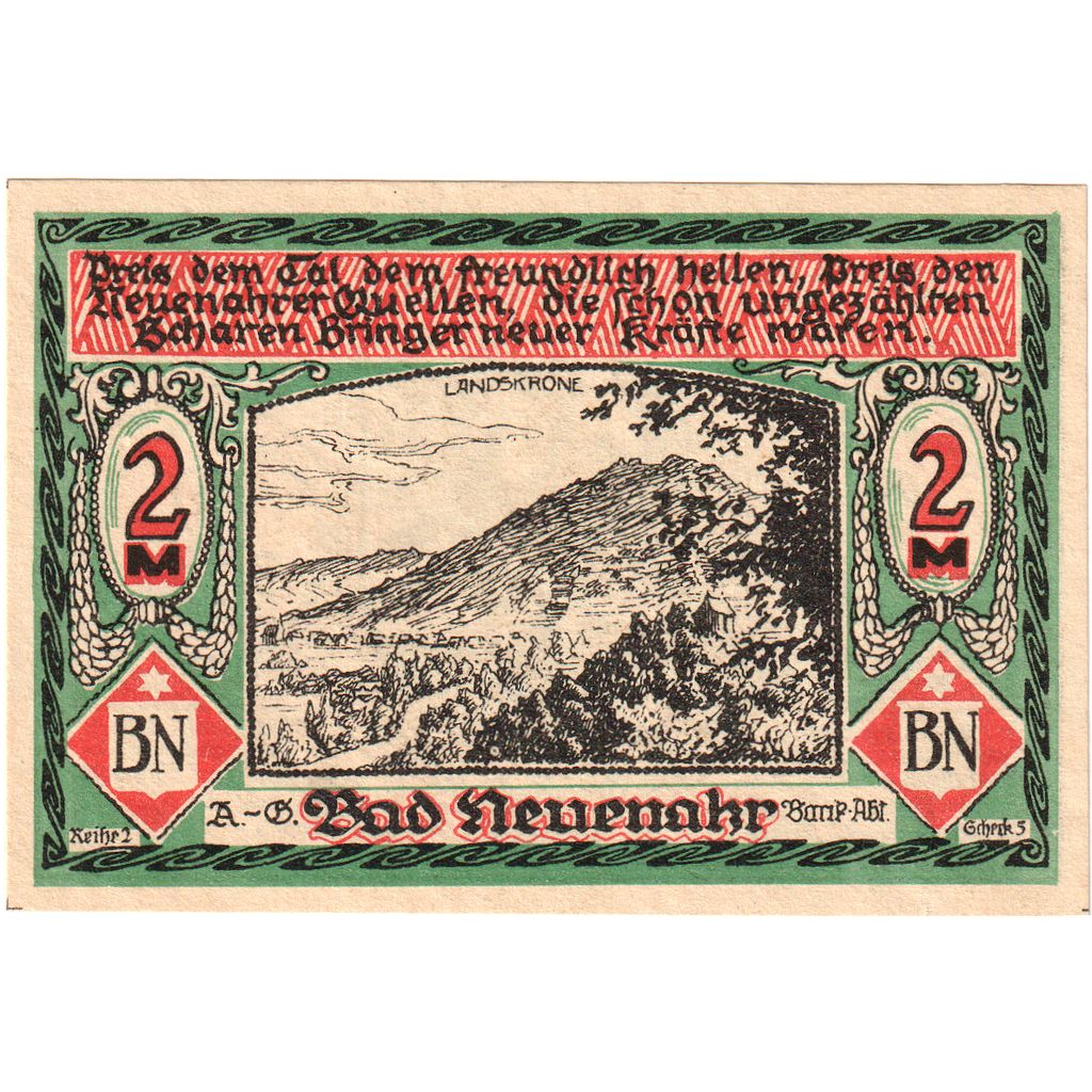 Niemcy, Neuenahr, Bad Kurdirektion, 2 Mark, 1922-12-31, UNC(60-62)