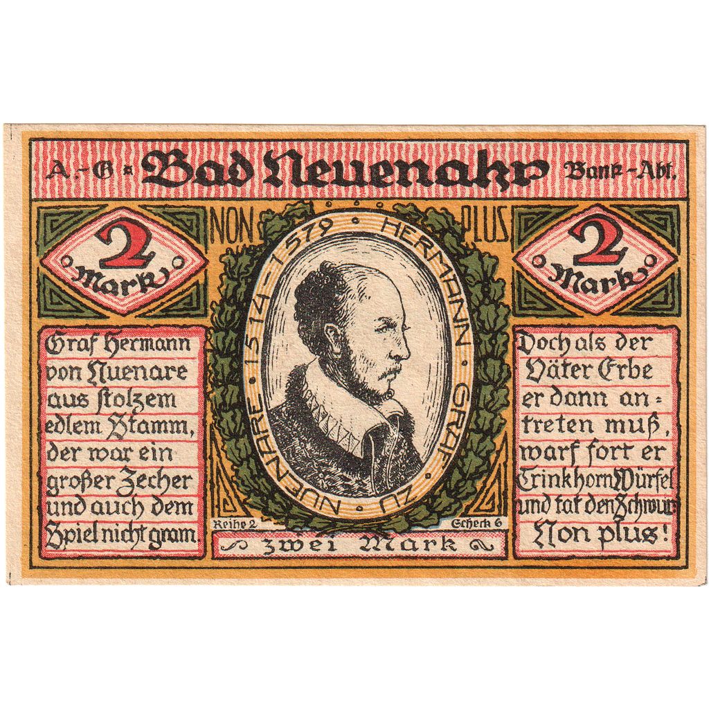 Deutschland, Neuenahr, Bad Kurdirektion, 2 Mark, 1922-12-31, VZ+