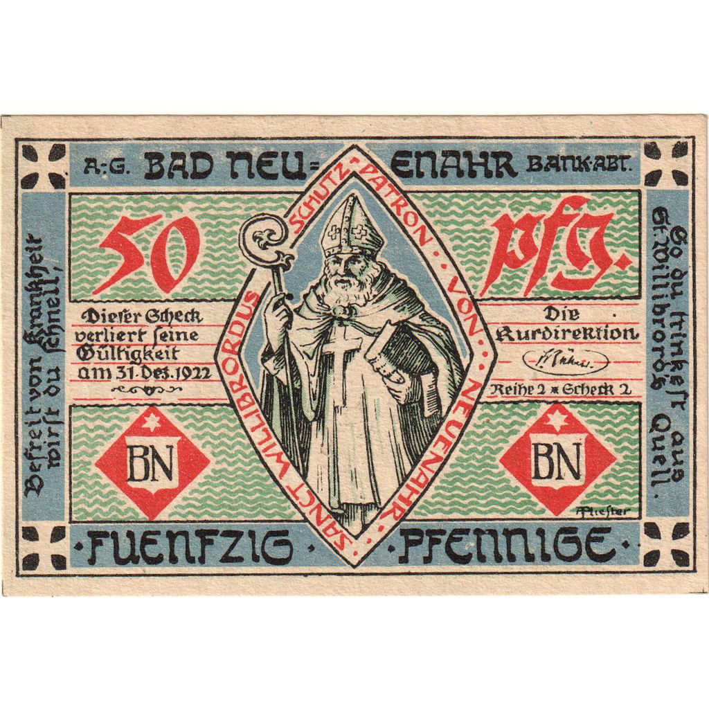Germania, Neuenahr, Bad Kurdirektion, 50 Pfennig, 1922-12-31, SPL