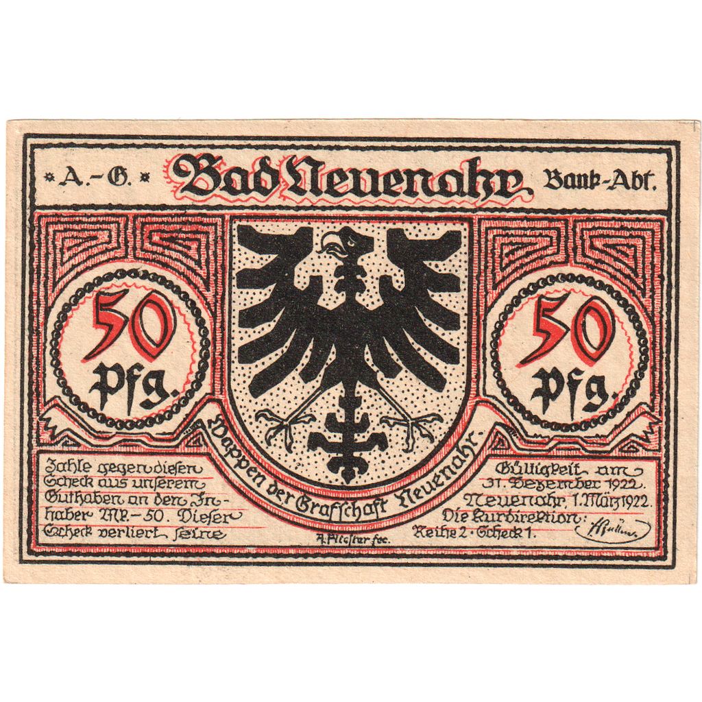 Germania, Neuenahr, Bad Kurdirektion, 50 Pfennig, 1922-12-31, SPL