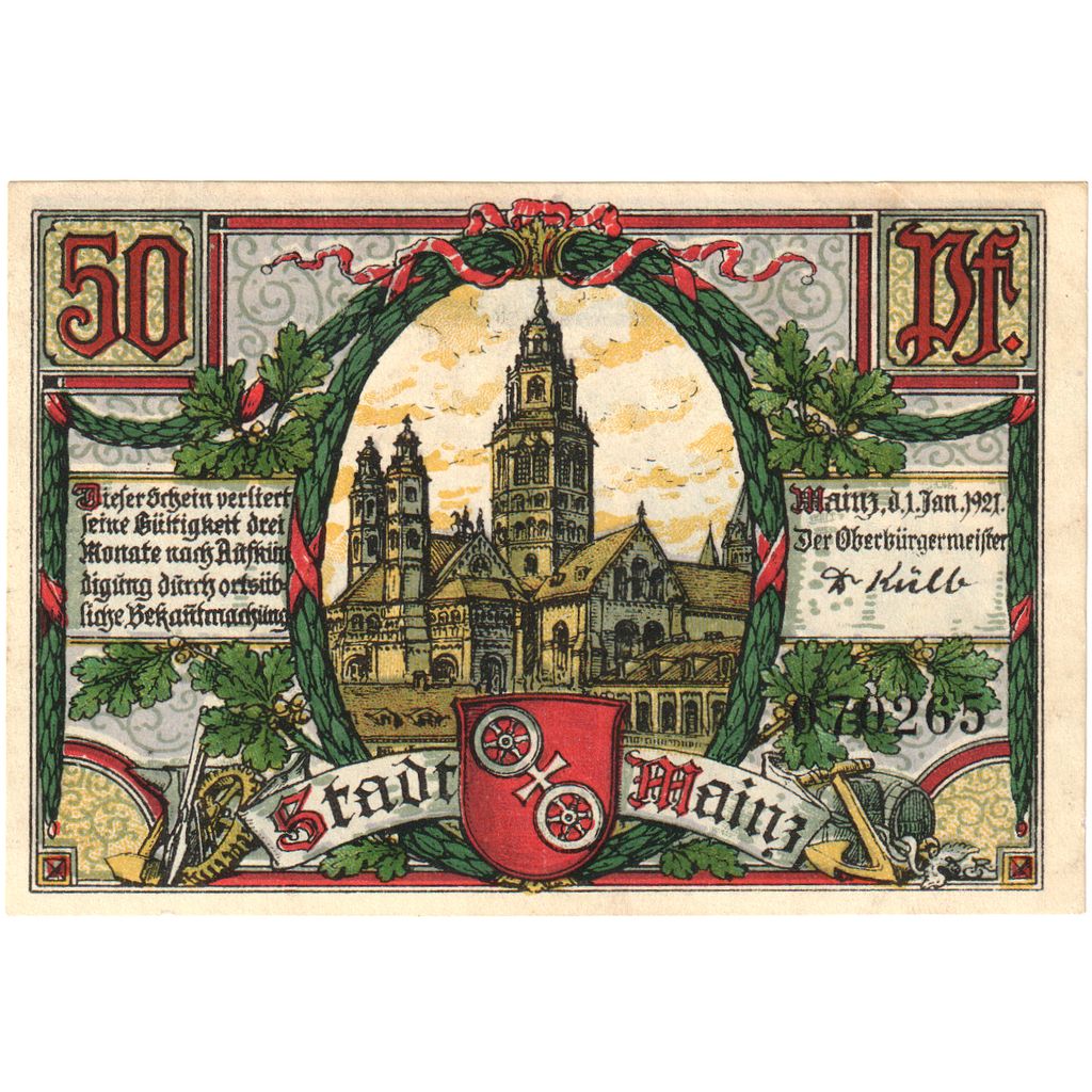 Germany, Mainz Stadt, 50 Pfennig, 1921-01-01, UNC(60-62)