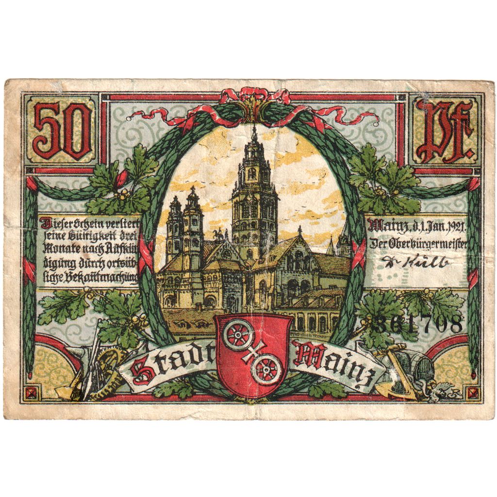 Niemcy, Mainz Stadt, 50 Pfennig, 1921-01-01, UNC(60-62)