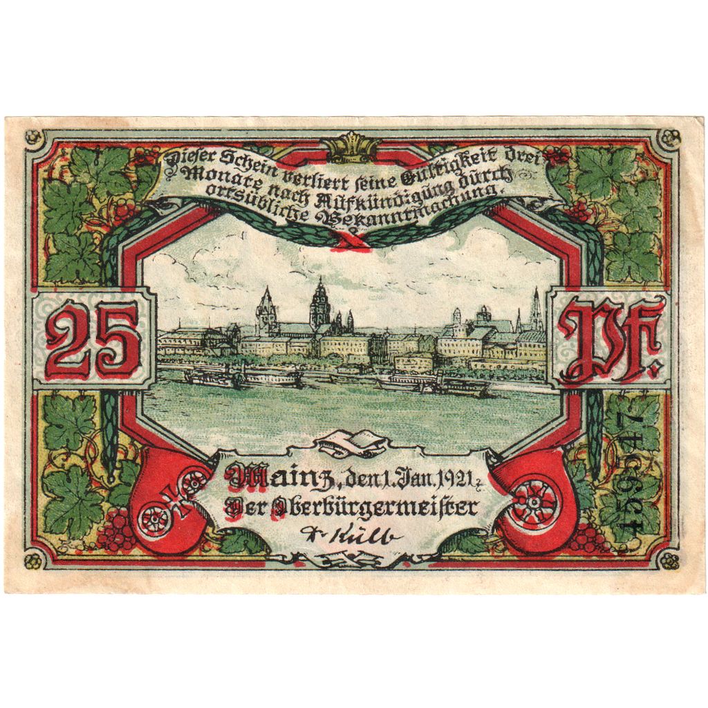 Germania, Mainz Stadt, 25 Pfennig, 1921-01-01, SPL
