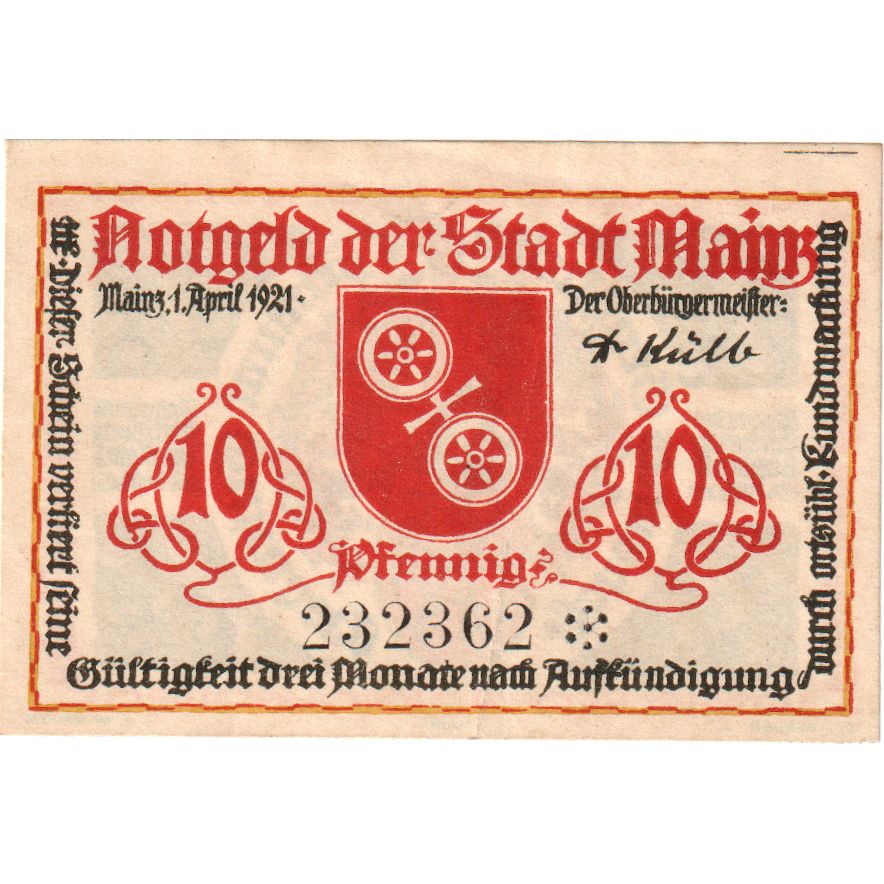 Deutschland, Mainz Stadt, 10 Pfennig, 1921-04-01, VZ+