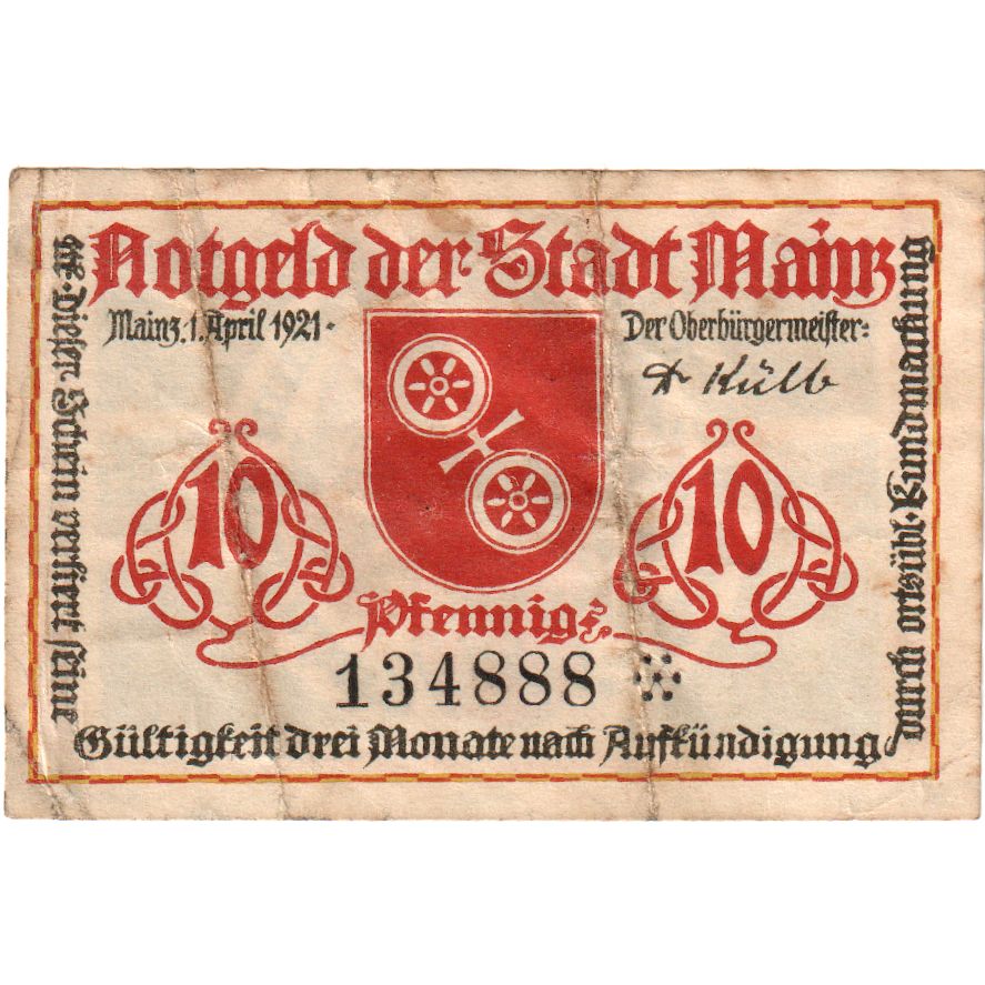 Deutschland, Mainz Stadt, 10 Pfennig, 1921-04-01, VZ+
