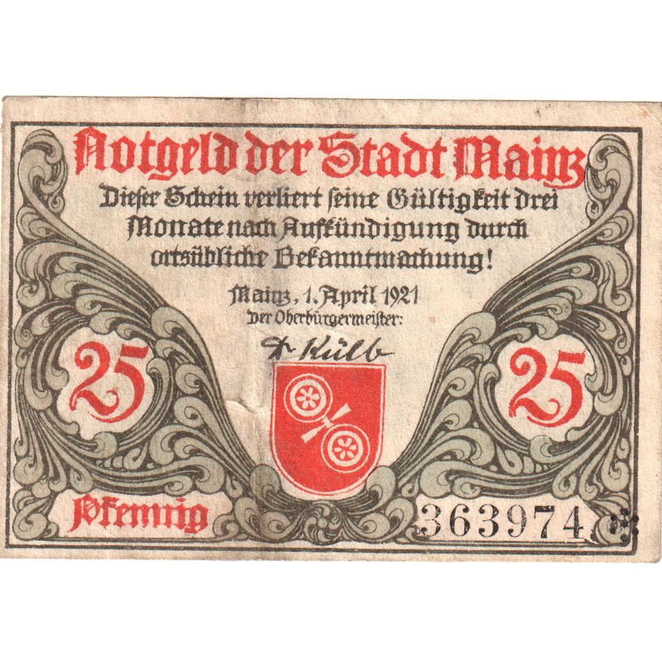 Deutschland, Mainz Stadt, 25 Pfennig, 1921-04-01, VZ+