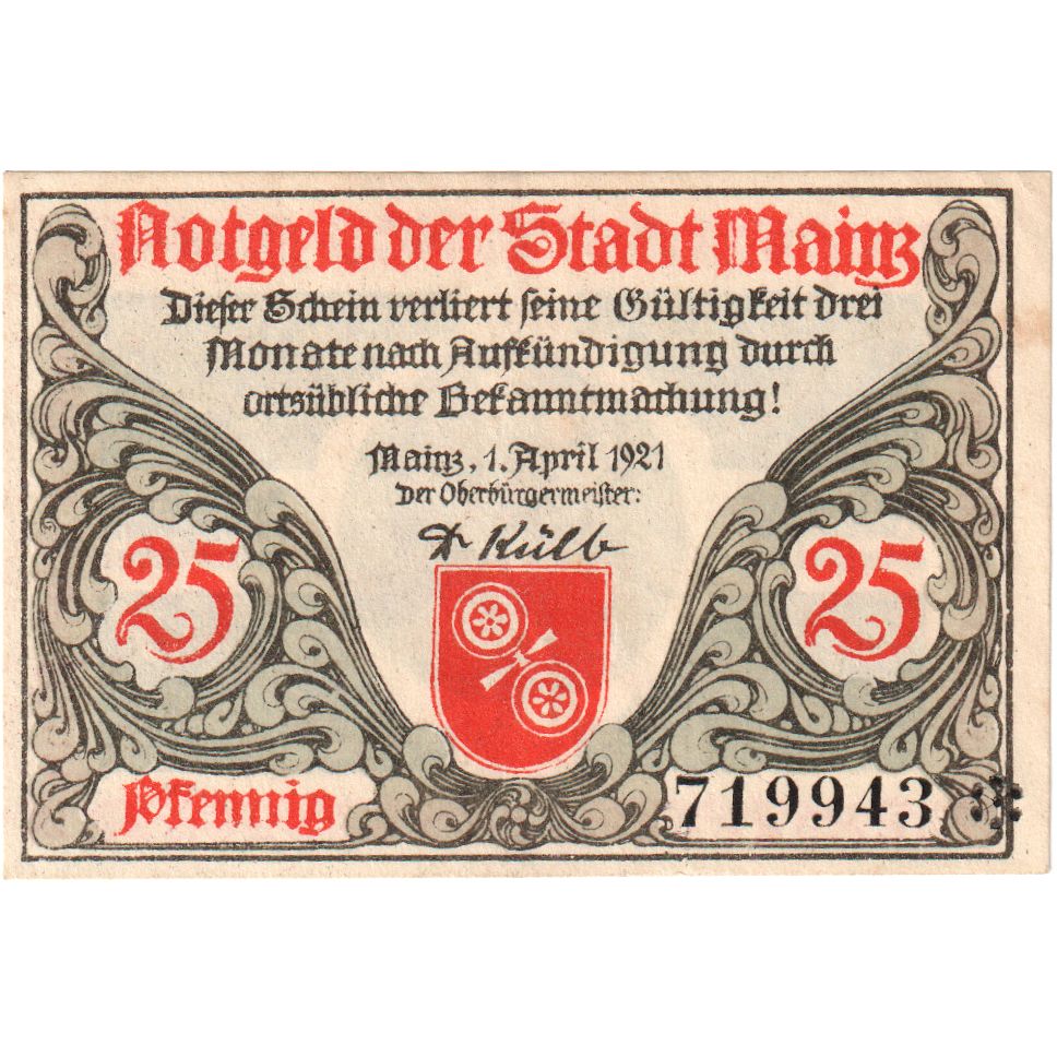 Deutschland, Mainz Stadt, 25 Pfennig, 1921-04-01, VZ+
