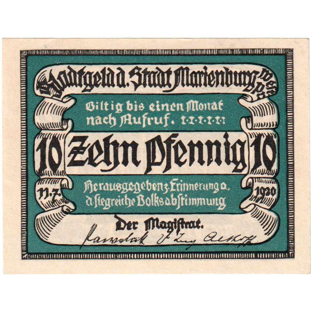 Germania, Marienburg Stadt, 10 Pfennig, 1920-07-11, SPL