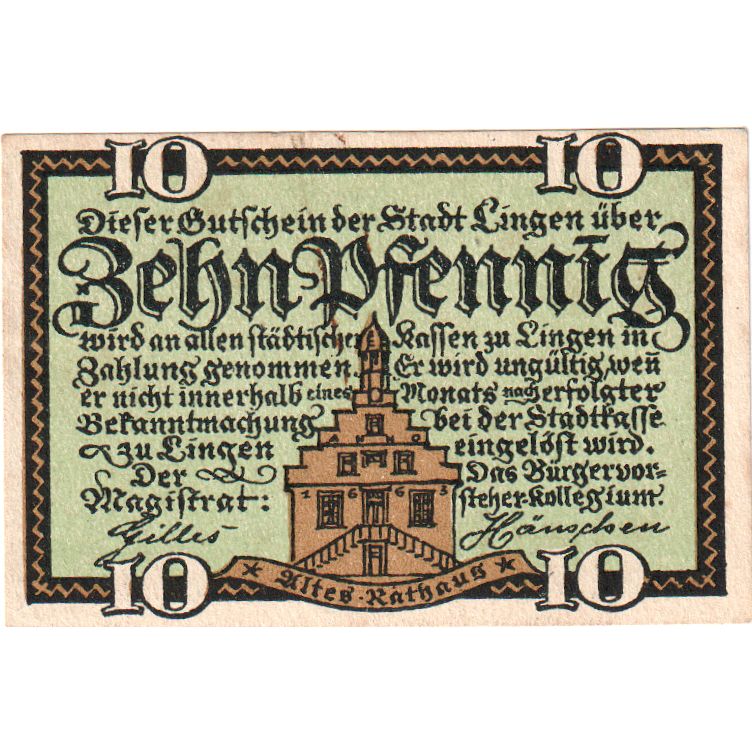 Germania, Lingen Stadt, 10 Pfennig, SPL