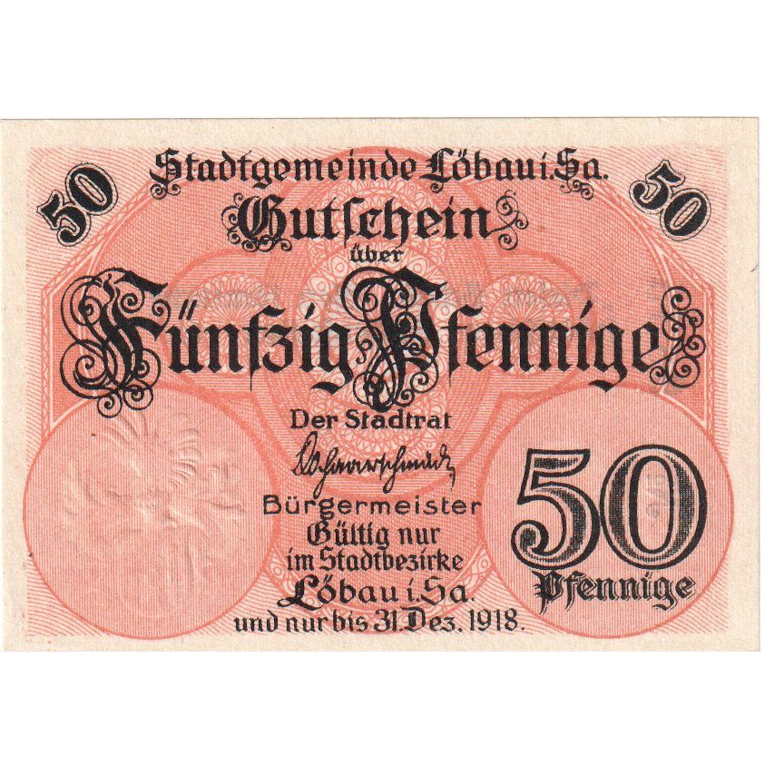 Germania, Löbau Stadt, 50 Pfennig, 1918-12-31, SPL
